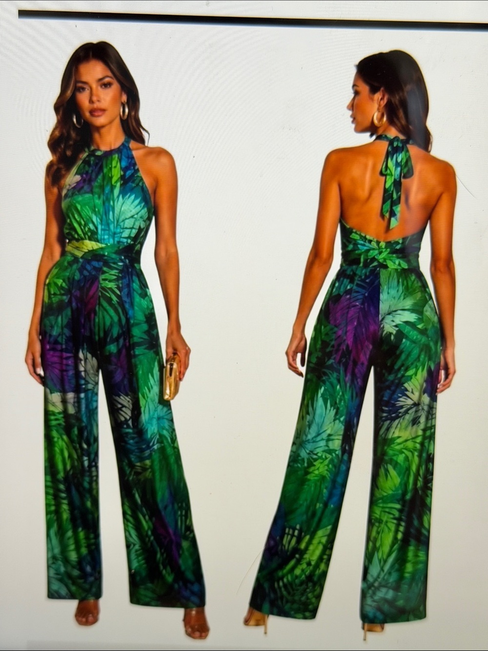 ZARA Tropical Wide Leg Halter Jumpsuit SzXS NWT